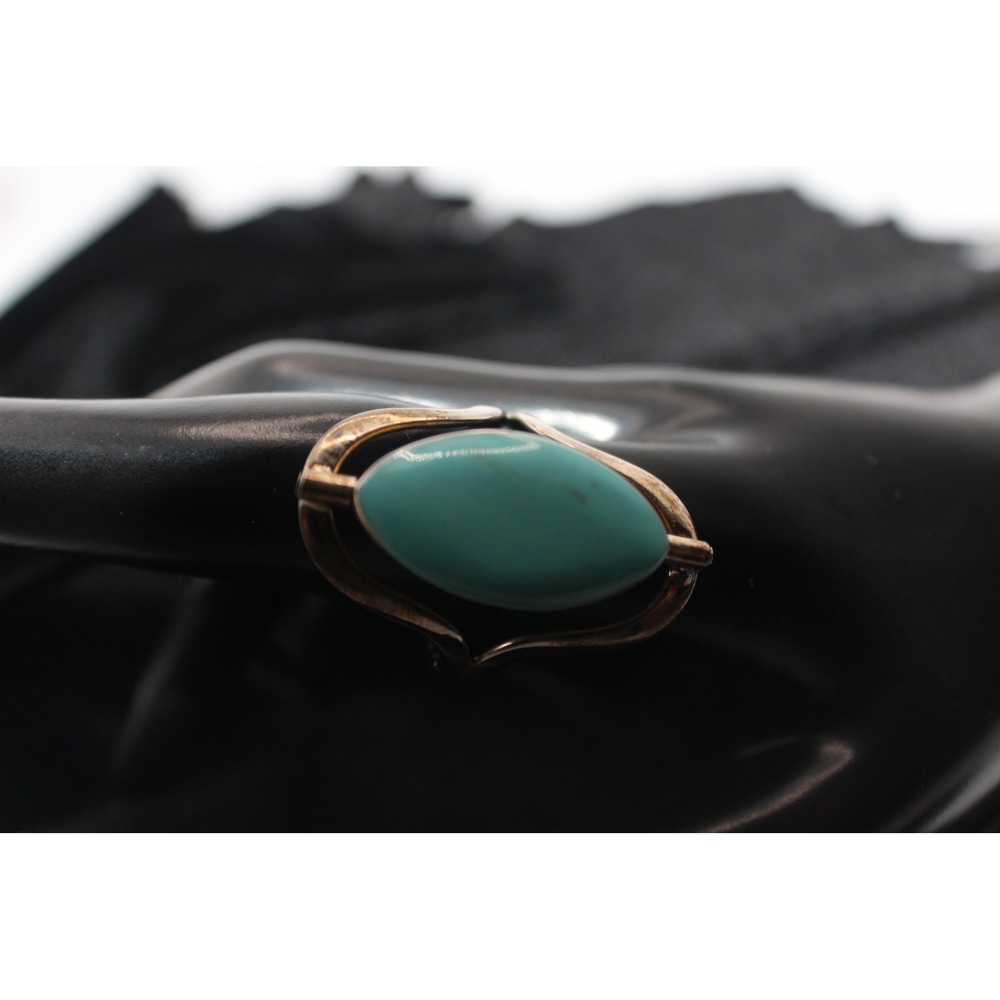 Vintage Mexican modernist 925 Silver Swivel Ring Turquoise/Black Size 10.25